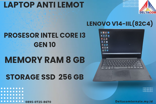 LENOVO V14-IIL (82C4) , TYPE BARU BODY SLIM, PROSESOR INTEL CORE I3 GEN 10 RAM 8 GB SSD 256 GB DISPLAY 14 INCH MULUS