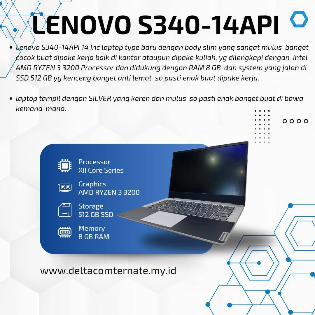 LENOVO IDEAPED S340 RYZEN 3 RAM 8 GB SSD 512 GB LAPTOP TYPE BARU BODY SLIM INTEL ANTI LEMOT DISPLAY 14 INC MULUS