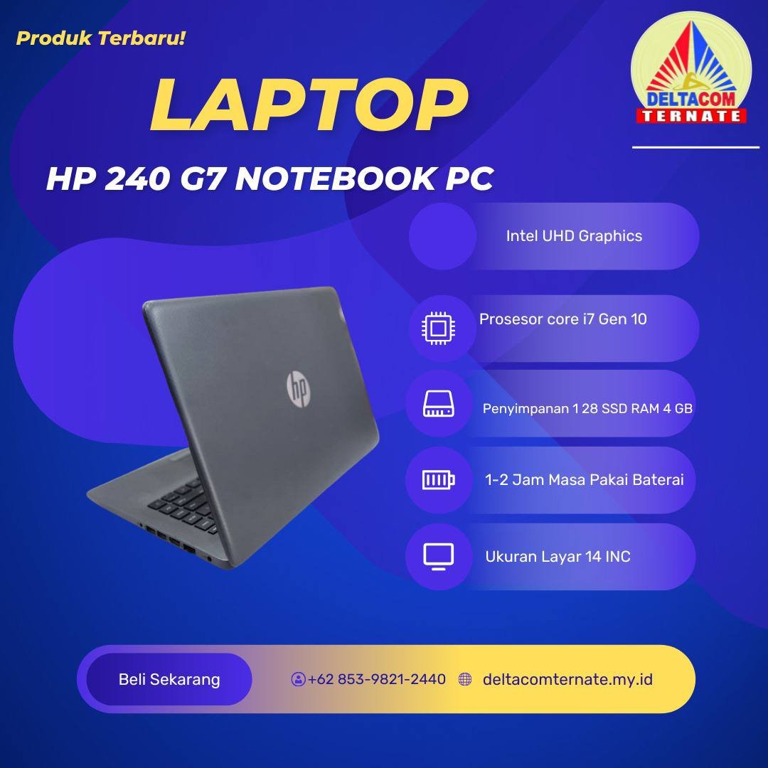 HP 240 NOTEBOOKINTEL CORE I7 GEN 10 RAM 8 GB SSD 256 GB ANTI LEMOT DISPLAY 14 INC MULUS TYPE BARU BODY SLIM