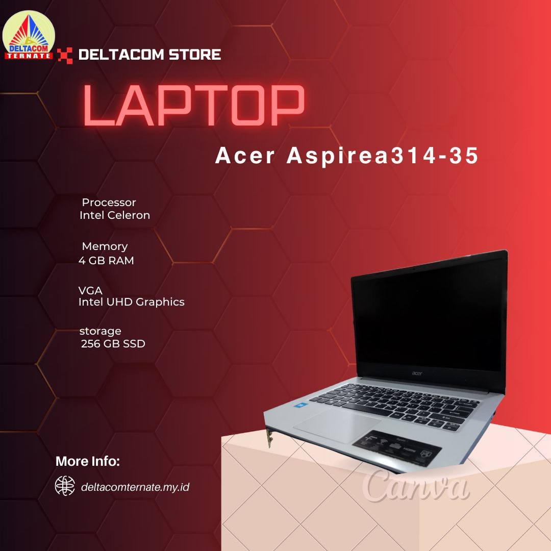 ACER ASPIREA314 INTEL CELERON RAM 4 GB SSD 256 GB ANTI LEMOT DISPLAY 14 INC MULUS TYPE BARU BODY SLIM