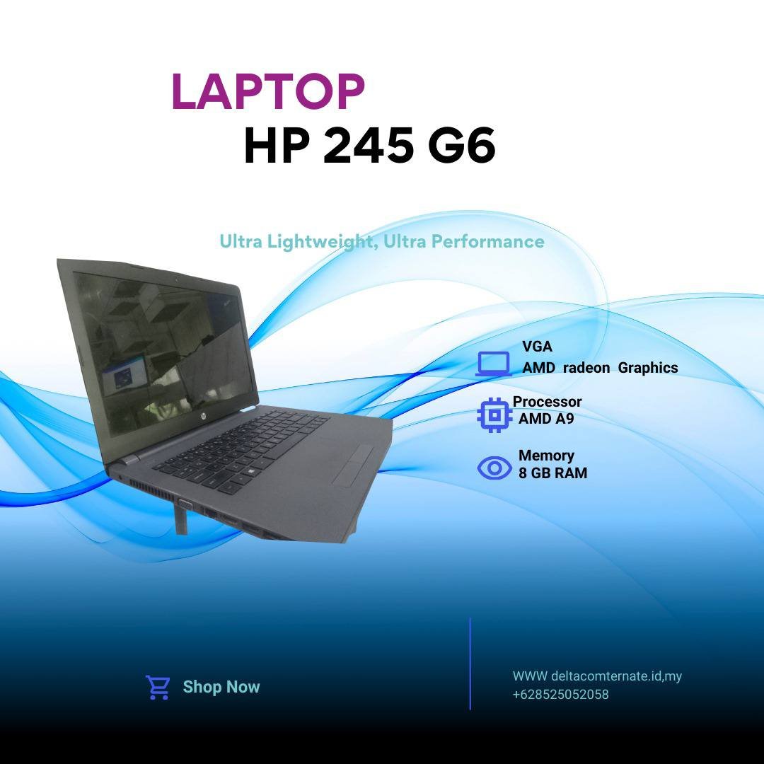 HP 245 G6 INTEL CELERON RAM 8 GB SSD 256 GB ANTI LEMOT DISPLAY 14 INC MULUS TYPE BARU BODY SLIM