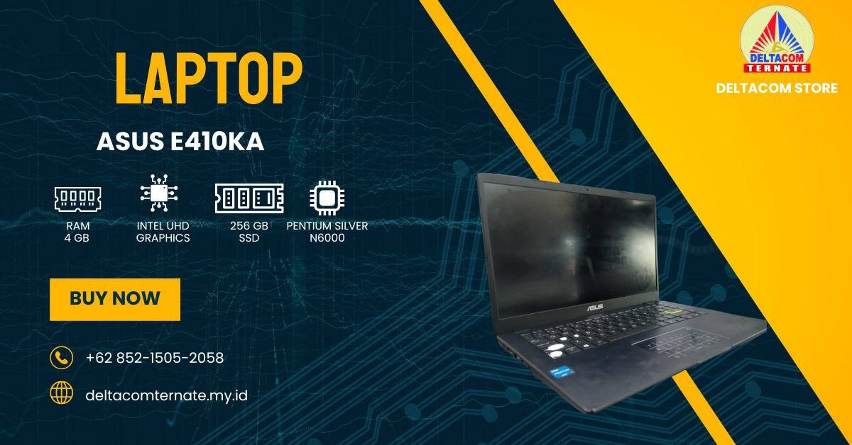 ASUS E410KA INTEL CELERON RAM 4 GB SSD 256 GB ANTI LEMOT DISPLAY 14 INC MULUS TYPE BARU BODY SLIM,