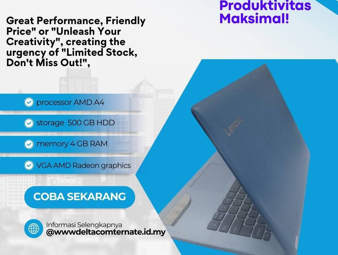 LENOVO 80XU INTEL CELERON RAM 4 GB SSD 500 GB ANTI LEMOT DISPLAY 14 INC MULUS TYPE BARU BODY SLIM