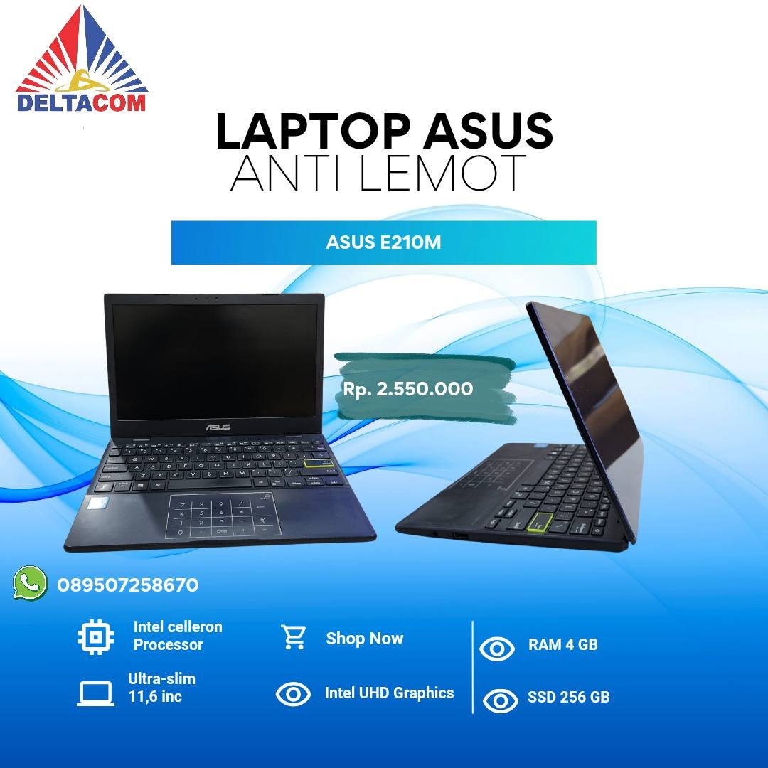 ASUS E210M INTEL CELERON RAM 4 GB SSD 256 GB ANTI LEMOT DISPLAY 11,6 INC MULUS TYPE BARU BODY SLIM