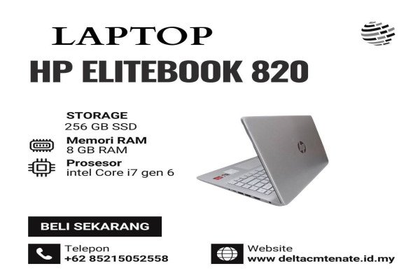 HP ELITEBOOK 820 TYPE BARU BODY SLIM, INTEL CORE i7 GEN 6 RAM 8 GB SSD 256 GB DISPLAY 14 INC MULUS