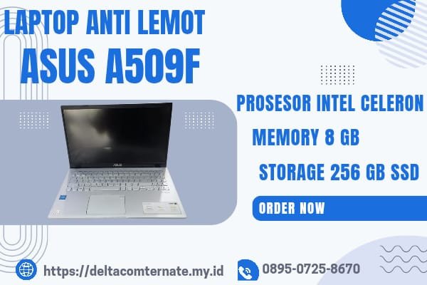 ASUS A509F TYPE BARU BODY SLIM, INTEL CELERON RAM 8 GB SSD 256 GB DISPLAY 14 INC MULUS