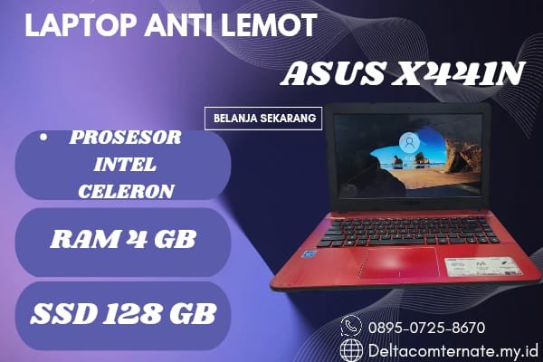 ASUS X441N TYPE BARU BODY SLIM, INTEL CELERON RAM 4 GB SSD 128 GB DISPLAY 14 INC MULUS