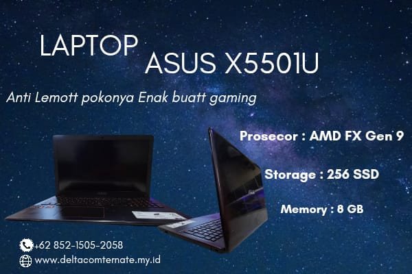 ASUS X5501U TYPE BARU BODY SLIM, PROSESOR AMD FX GEN 9 RAM 8 GB SSD 256 GB DISPLAY 14 INC MULUS
