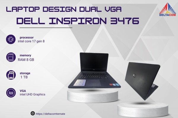 DELL INSPIRON 3476 TYPE BARU BODY SLIM, PROSESOR INTEL CORE i7 GEN 8 RAM 8 GB SSD 1 TB DISPLAY 14 INC MULUS