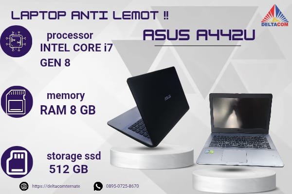 ASUS A442U, TYPE BARU BODY SLIM, PROSESOR INTEL CORE I7 GEN 8 RAM 8 GB SSD 512 DISPLAY 14 INCH MULUS