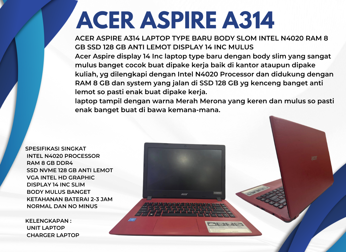 ASUS E203 PROCESSOR INTEL CELERON, RAM 2 GB, SSD 128 GB, DISPLAY 11,6 INC. MULUT TYPE BARU BODY SLIM INTEL ANTI LEMOT DISPLAY 14 INC MULUS
